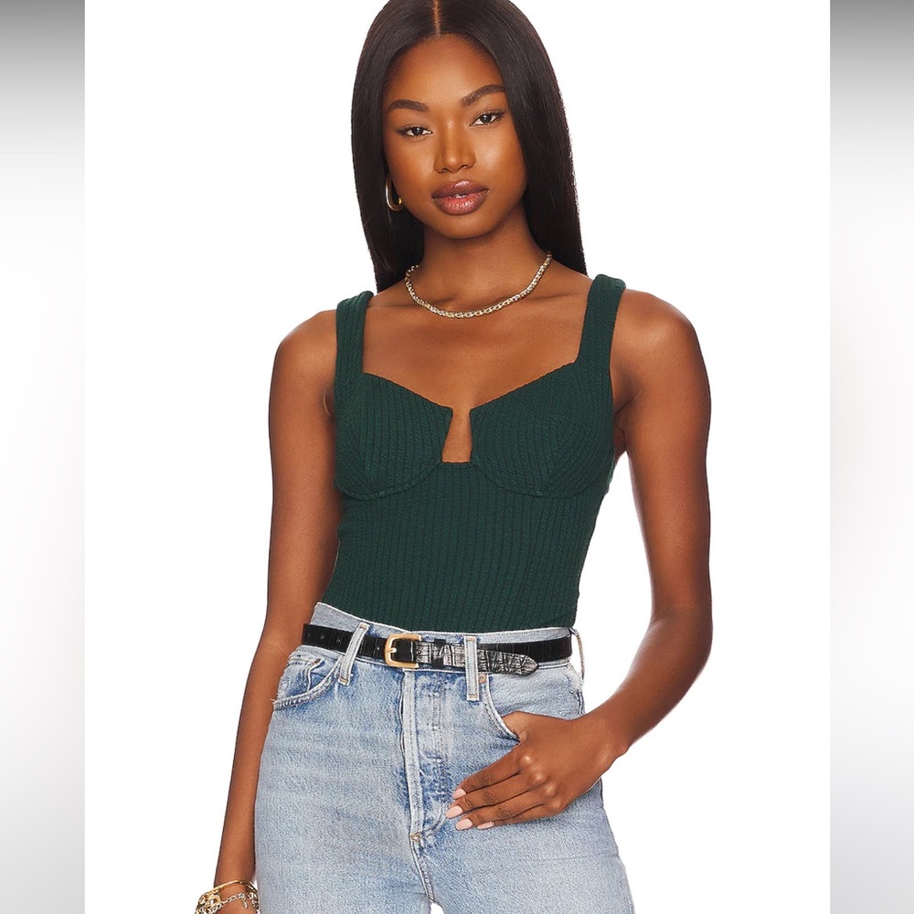 Astr Dark Green Ribbed Bodysuit